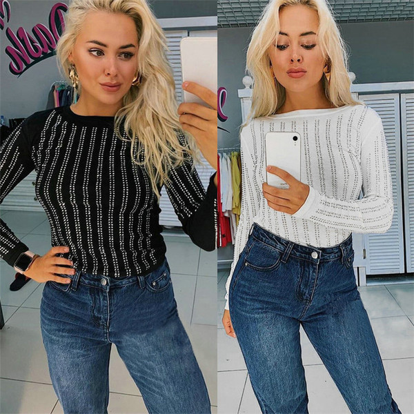 Modern női blúz, hosszú ujjú, O-nyakú fehér és fekete színben