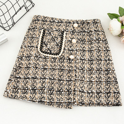 Φούστα ρετρό γυναικών με τσέπη και κουμπιά, ψηλή μέση σε μπεζ, μαύρο και μπλε χρώμα