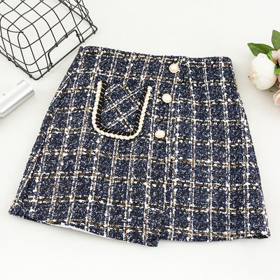 Φούστα ρετρό γυναικών με τσέπη και κουμπιά, ψηλή μέση σε μπεζ, μαύρο και μπλε χρώμα