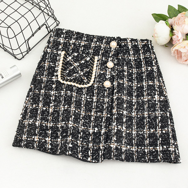 Φούστα ρετρό γυναικών με τσέπη και κουμπιά, ψηλή μέση σε μπεζ, μαύρο και μπλε χρώμα