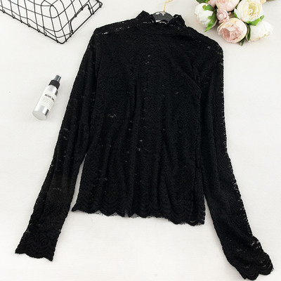 Női csipkeblúz polo gallérral és hosszú ujjú bézs, fehér, fekete és barna színben