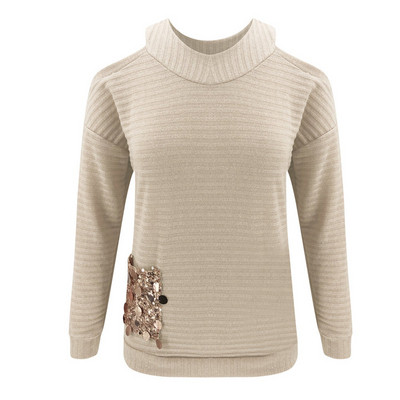 Modern női pulóver csupasz vállakat és flittereket rózsaszín, fehér és barna színben