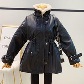 ÚJ Modell női téli steppelt bőr kabát elasztikus derékkal, bézs és fekete színben