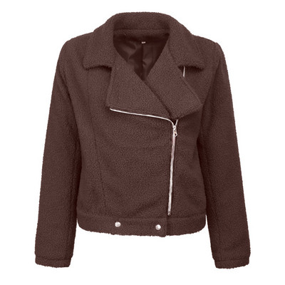 Modern női kabát cipzárral és pehelyszínnel barna, bézs, piros és fekete színben