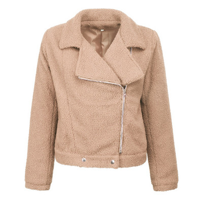 Modern női kabát cipzárral és pehelyszínnel barna, bézs, piros és fekete színben