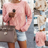 Casual Γυναικείο Πουλόβερ Οβάλ Λαιμόκοψη με Μακρύ Μανίκι Ροζ και Μπεζ χρώμα