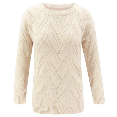 Casual Γυναικείο Πουλόβερ Οβάλ Λαιμόκοψη με Μακρύ Μανίκι Ροζ και Μπεζ χρώμα