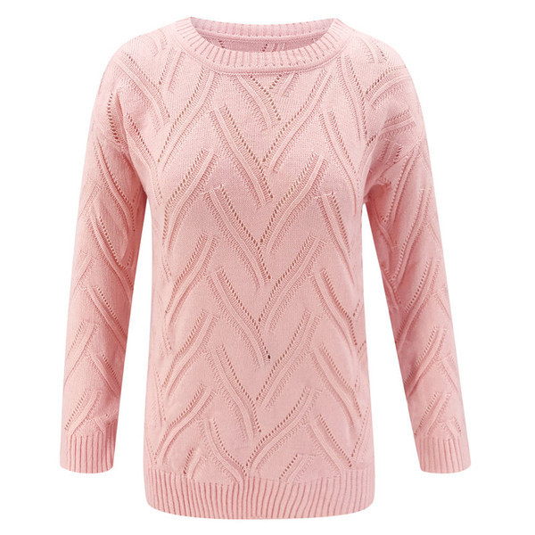 Casual Γυναικείο Πουλόβερ Οβάλ Λαιμόκοψη με Μακρύ Μανίκι Ροζ και Μπεζ χρώμα