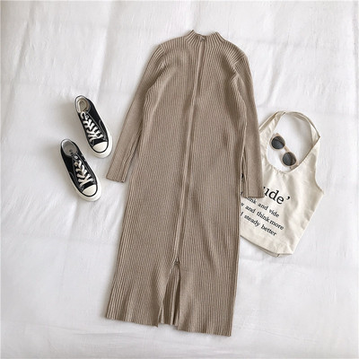 Καθημερινό  γυναικείο φόρεμα σε τρία χρώματα με φερμουάρ και ημι-ψηλό γιακά