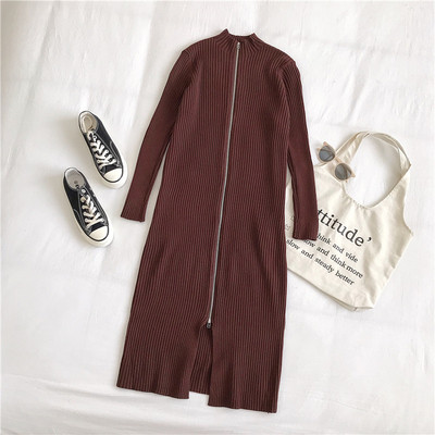 Καθημερινό  γυναικείο φόρεμα σε τρία χρώματα με φερμουάρ και ημι-ψηλό γιακά