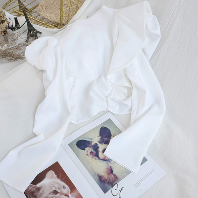 Új modell női rövid blúz ovális nyakkivágással és hosszú ujjú fehér, rózsaszín, piros és fekete színben