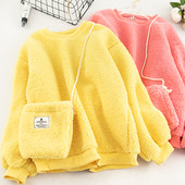 Γυναικείο χνουδωτώ Πουλόβερ  + τσάντα σε κίτρινο, ροζ, πράσινο και λευκό χρώμα