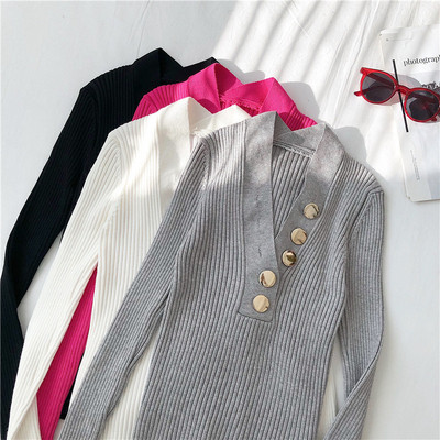 Дамска ежедневна блуза в четири цвята с копчета и V-образно деколте