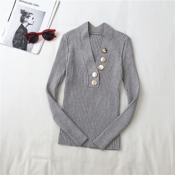 Női alkalmi blúz négy színben, gombokkal és V-nyakkal