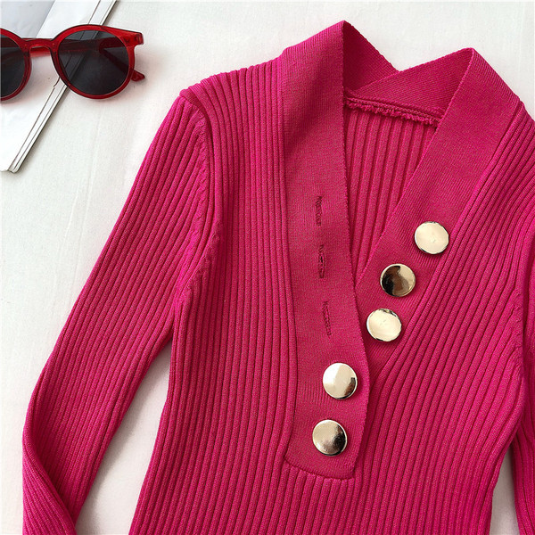 Női alkalmi blúz négy színben, gombokkal és V-nyakkal