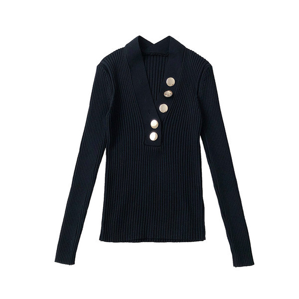 Női alkalmi blúz négy színben, gombokkal és V-nyakkal