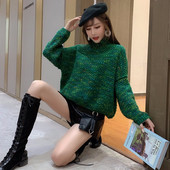 Γυναικείο πουλόβερ χειμωνιάτικο  με φαρδιά μανίκια σε μπεζ, πράσινο και καφέ χρώμα