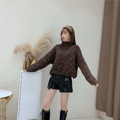 Γυναικείο πουλόβερ χειμωνιάτικο  με φαρδιά μανίκια σε μπεζ, πράσινο και καφέ χρώμα