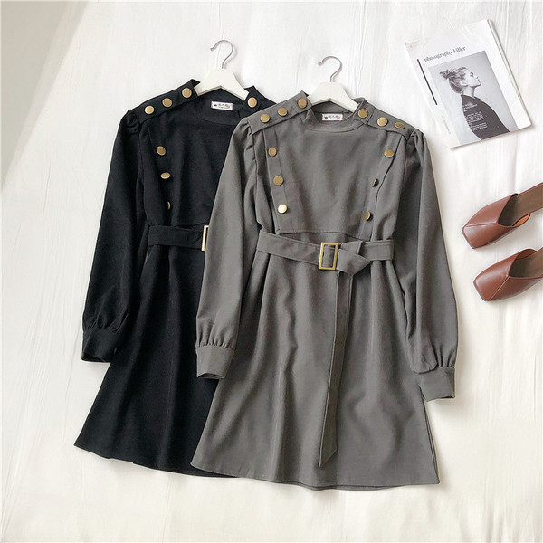 Μοντέρνο γυναικείο φόρεμα τεσσάρων χρωμάτων με μακριά μανίκια και κουμπιά