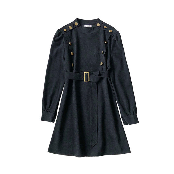 Μοντέρνο γυναικείο φόρεμα τεσσάρων χρωμάτων με μακριά μανίκια και κουμπιά