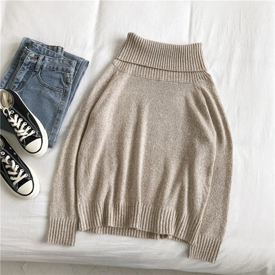 Μοντέρνο γυναικείο πουλόβερ σε γκρι, μαύρο και μπεζ χρώμα  με ψηλό κολάρο