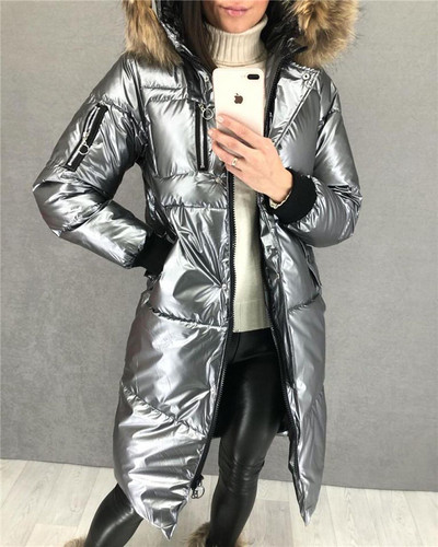 ΝΕΟ μοντέλο χειμωνιάτικο γυναικείο μπουφάν με κουκούλα και γυαλιστερό αποτέλεσμα σε πέντε χρώματα