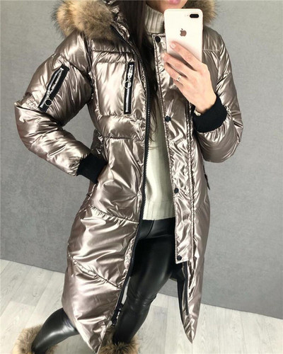 ΝΕΟ μοντέλο χειμωνιάτικο γυναικείο μπουφάν με κουκούλα και γυαλιστερό αποτέλεσμα σε πέντε χρώματα
