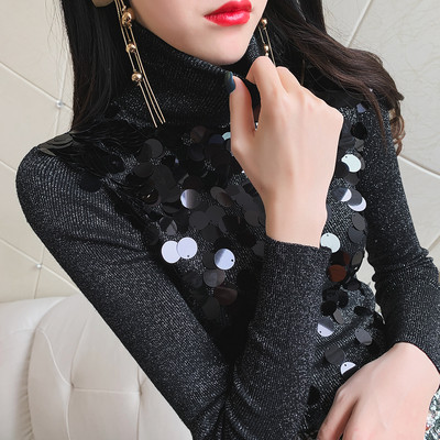 Γυναικείο φούτερ με πούλιες και ψηλό γιακά σε καφέ, κόκκινο, μπεζ, γκρι και μαύρο χρώμα