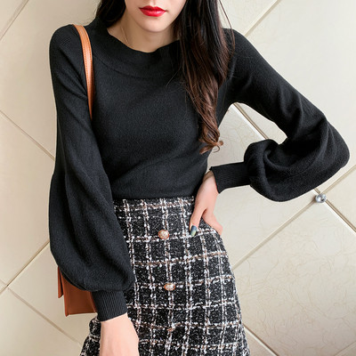 Női pulóver kerek nyakkivágással és széles ujjú zöld, sárga, rózsaszín, fekete, kék és fehér színben