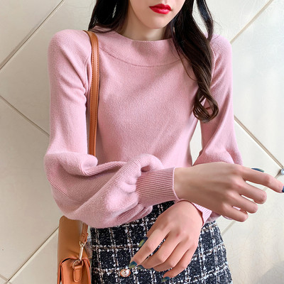 Női pulóver kerek nyakkivágással és széles ujjú zöld, sárga, rózsaszín, fekete, kék és fehér színben