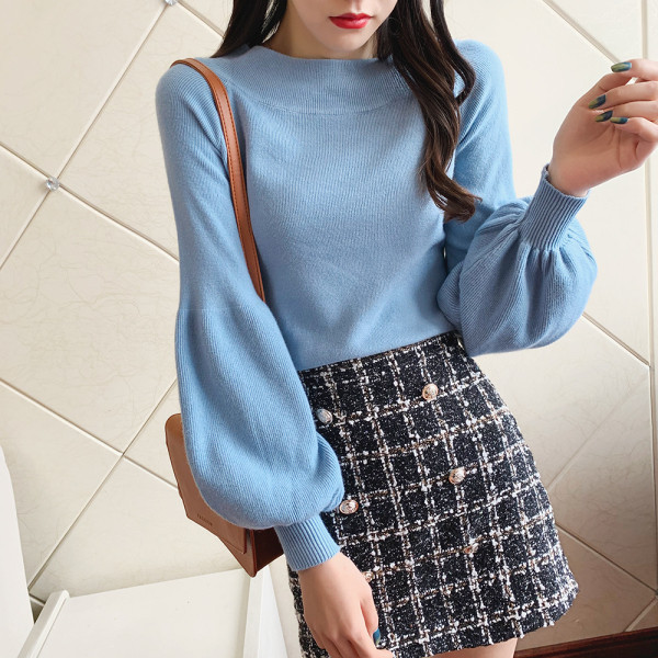 Női pulóver kerek nyakkivágással és széles ujjú zöld, sárga, rózsaszín, fekete, kék és fehér színben