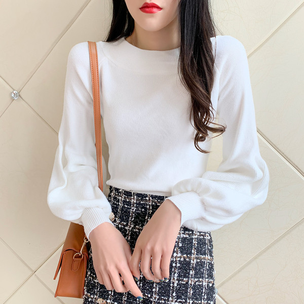 Női pulóver kerek nyakkivágással és széles ujjú zöld, sárga, rózsaszín, fekete, kék és fehér színben