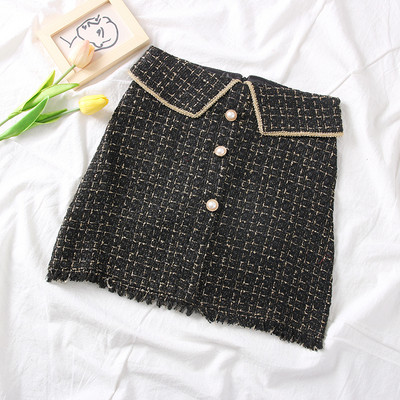 Νέο μοντέλο κοντή γυναικεία φούστα με κουμπιά σε λευκό, μπλε, μαύρο και κόκκινο χρώμα