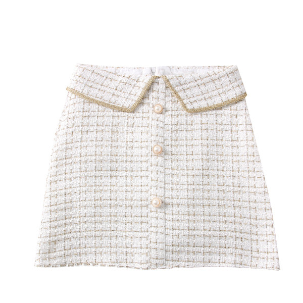 Νέο μοντέλο κοντή γυναικεία φούστα με κουμπιά σε λευκό, μπλε, μαύρο και κόκκινο χρώμα