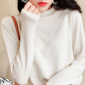 Γυναικείο πουλόβερ με κουμπιά και στρογγυλή λαιμόκοψη σε πράσινο, πορτοκαλί, λευκό, μαύρο και μπεζ χρώμα