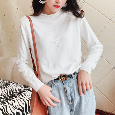 Γυναικείο πουλόβερ με κουμπιά και στρογγυλή λαιμόκοψη σε πράσινο, πορτοκαλί, λευκό, μαύρο και μπεζ χρώμα