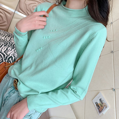 Γυναικείο πουλόβερ με κουμπιά και στρογγυλή λαιμόκοψη σε πράσινο, πορτοκαλί, λευκό, μαύρο και μπεζ χρώμα