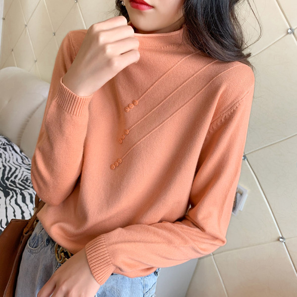 Γυναικείο πουλόβερ με κουμπιά και στρογγυλή λαιμόκοψη σε πράσινο, πορτοκαλί, λευκό, μαύρο και μπεζ χρώμα