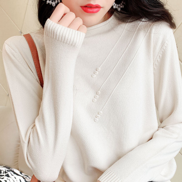 Γυναικείο πουλόβερ με κουμπιά και στρογγυλή λαιμόκοψη σε πράσινο, πορτοκαλί, λευκό, μαύρο και μπεζ χρώμα