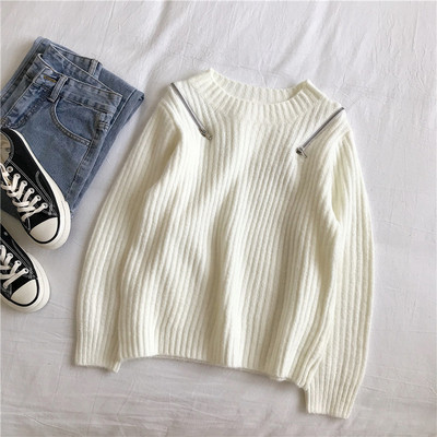 Γυναικείο πουλόβερ σε τέσσερα χρώματα με φερμουάρ και στρογγυλή λαιμόκοψη