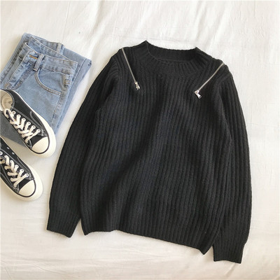 Γυναικείο πουλόβερ σε τέσσερα χρώματα με φερμουάρ και στρογγυλή λαιμόκοψη