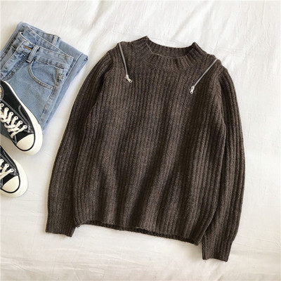 Γυναικείο πουλόβερ σε τέσσερα χρώματα με φερμουάρ και στρογγυλή λαιμόκοψη