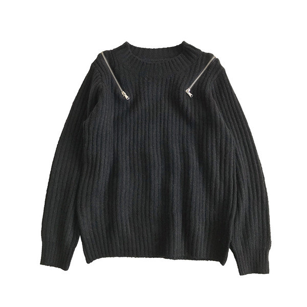 Γυναικείο πουλόβερ σε τέσσερα χρώματα με φερμουάρ και στρογγυλή λαιμόκοψη