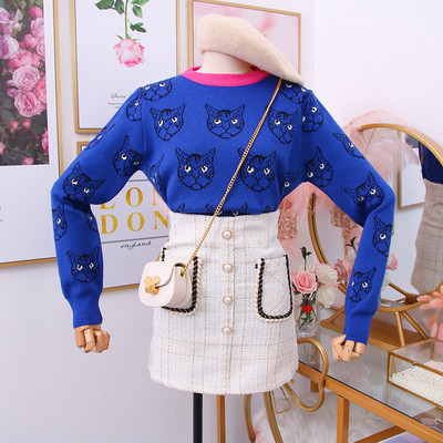 Γυναικείο πουλόβερ με ωοειδές λαιμόκοψη σε πράσινο, ροζ και μπλε χρώμα