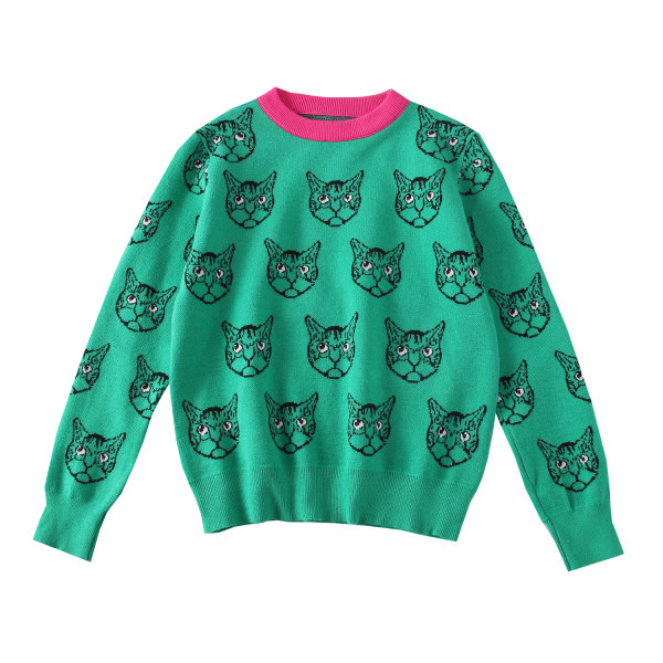 Γυναικείο πουλόβερ με ωοειδές λαιμόκοψη σε πράσινο, ροζ και μπλε χρώμα