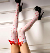 Șosete lungi de damă cu o panglică în alb