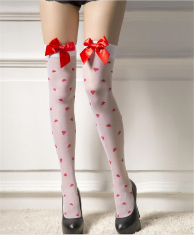 Șosete lungi de damă cu o panglică în alb