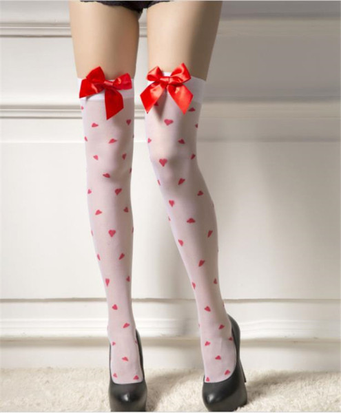 Șosete lungi de damă cu o panglică în alb