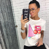 Alkalmi női póló fehér, szürke és fekete rátéttel