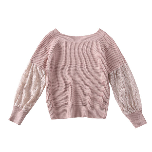 Γυναικείο  πουλόβερ με λαιμόκοψη και μανίκια από δαντέλα σε διάφορα χρώματα